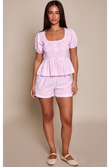 Petite Pink Stripe Cotton Shorts