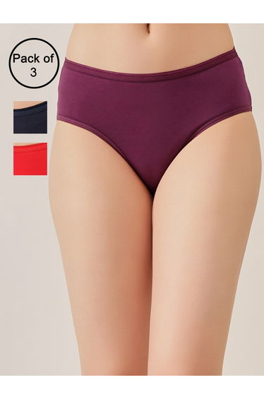 Pack of 3-Mid Hipster Bikini with Inner Elastic - Cotton