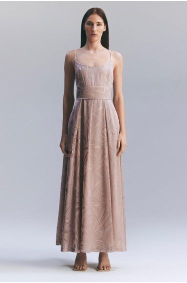 Amelia Graham Burnout Split Woven Prom Strappy Maxi Dress