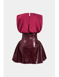Faux Leather Satin Sleeveless Mini Dress - 4