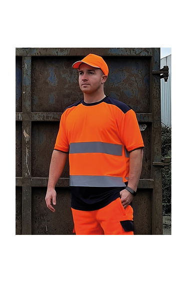 Yoko Mens Hi-Vis Two Tone T-Shirt - Orange/Navy