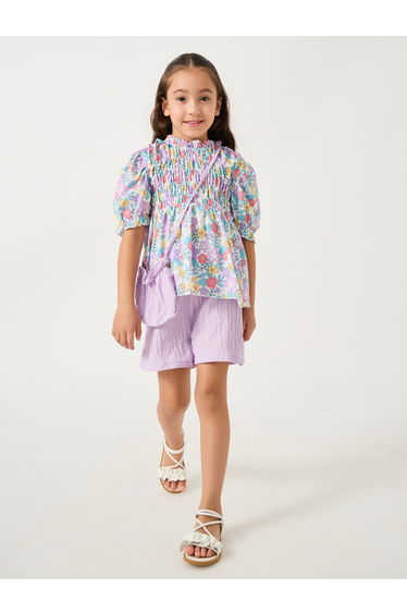Printed Smocked Detail Top and Shorts Set