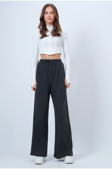 Women's Anthracite High Waist Front piped Thick Palazzo Pants