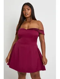 Plus Satin Contrast Skater Dress - plum - 1