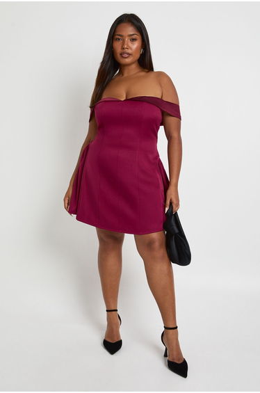 Plus Satin Contrast Skater Dress - plum