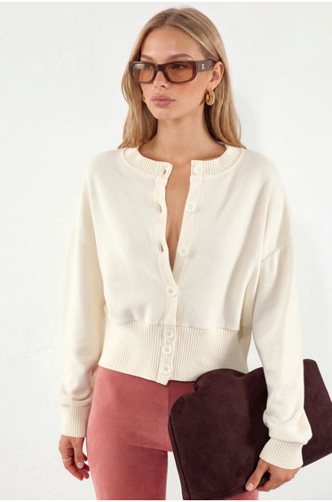 BUSEM Crop Ribbed Button Cardigan