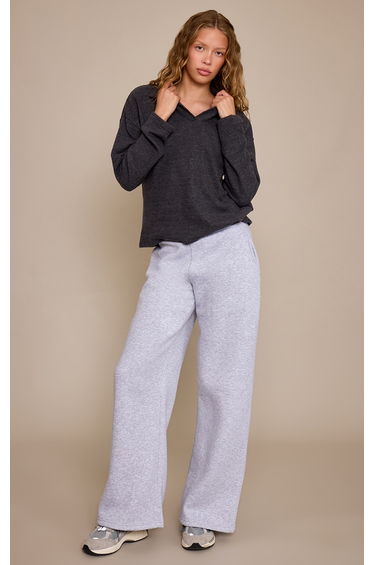 Grey Marl Fold Over Waist Wide Leg Joggers