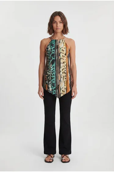 Satin Viscose Multi Animal Print Top