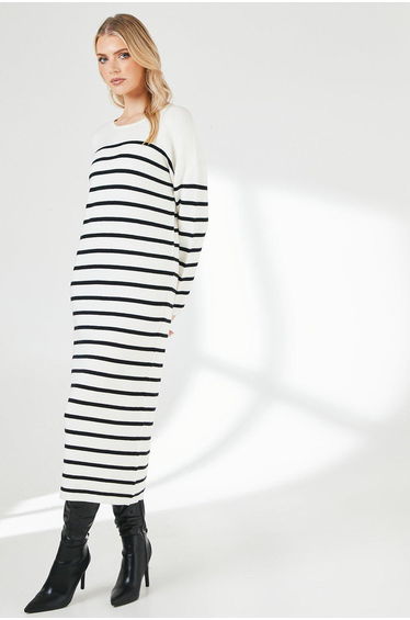 Striped Slouchy Knitted Midi Dress