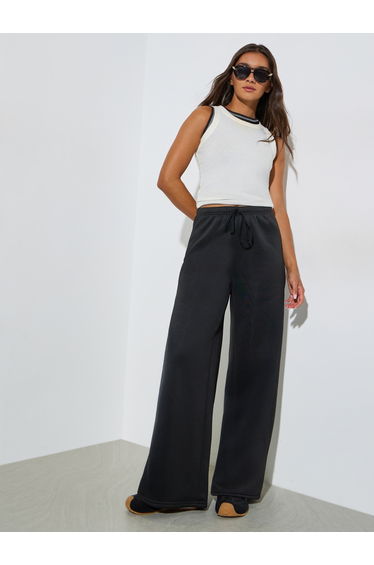 Black Wide Leg Joggers with Drawstring
