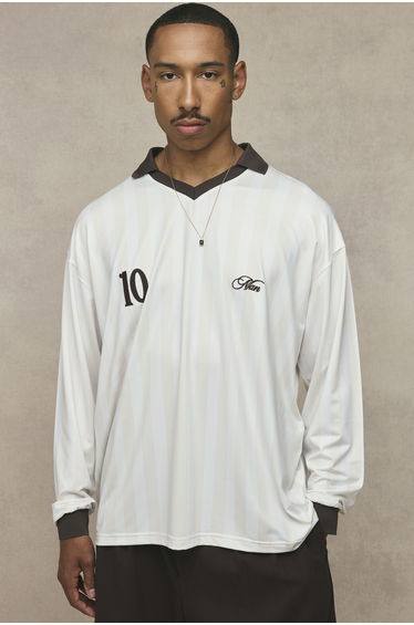 Oversized Man Embroidered Long Sleeve Football Top - ecru
