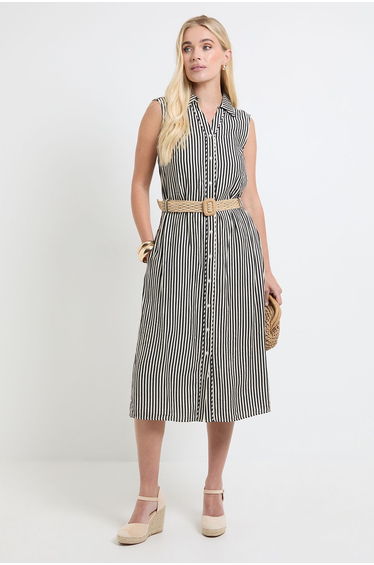 Petite Summer Stripe Belted Shirt Dress