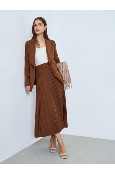 Brown Lapel Blazer and Pleated Skirt Co-ords