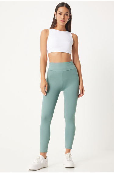 Women's Teak Green High Waist Corduroy Knitted Knit Leggings