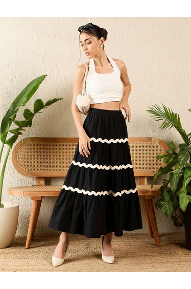 Black Ric-Rac Tiered Maxi Skirt