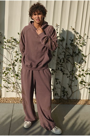 Oversized Graphic Hooded Washed Tracksuit - brown