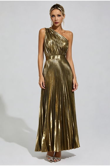 Bellara Gold One-Shoulder Maxi Dress
