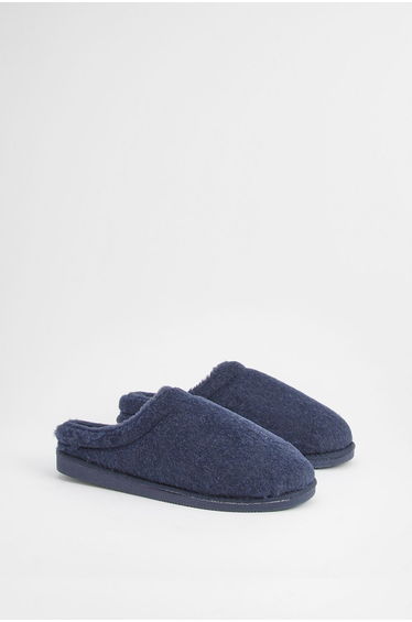 Navy Faux Fur Lined Mule Slippers