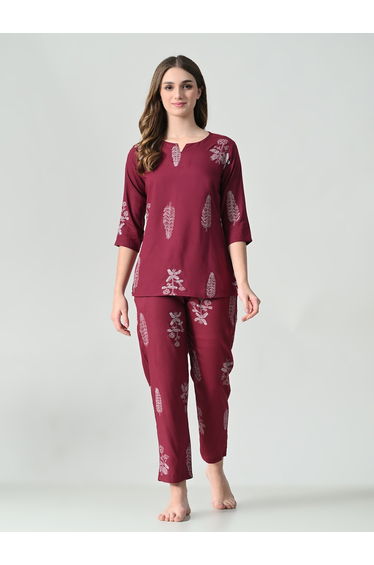 Women Printed Rayon Top and Pyjama Set
