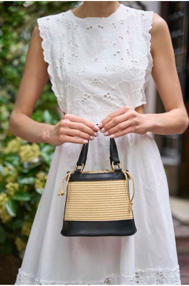 Black Straw Bucket Bag – Bohemian Style Knitted Women's Hand & Shoulder Bag Summer–Casual