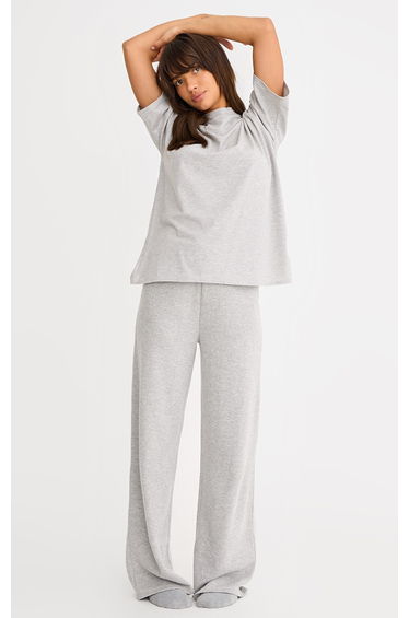 Grey Cotton Basic Oversized T-shirt