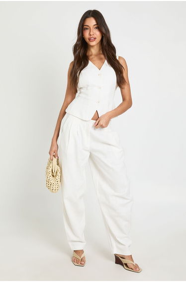Linen Look Waistcoat - white