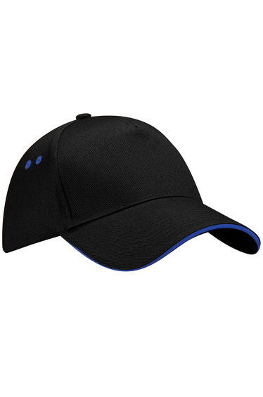 Beechfield Unisex Ultimate 5 Panel Contrast Baseball Cap With Sandwich Peak / Headwear (Pack of 2) - Black/Bright Royal