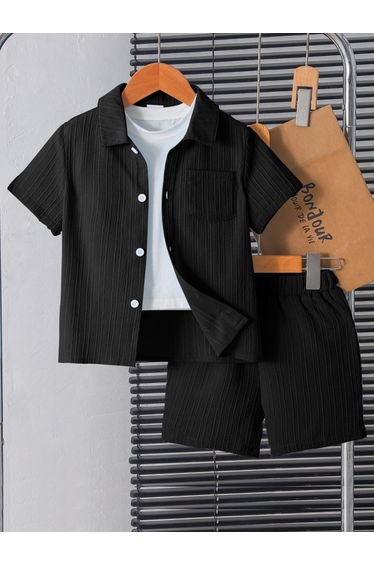 Boys Black Short Sleeve Shirt and Shorts Set