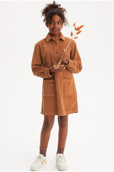 Corduroy Shift Dress with Long Sleeves