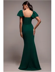 Cape Sleeve Detail Front Tie Maxi Dress - Emerald Green by Goddiva - 1