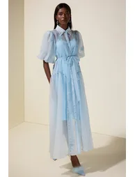 Embroidered Rhinestone Rivets Midi Dress - 5