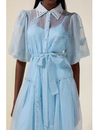 Embroidered Rhinestone Rivets Midi Dress - 6