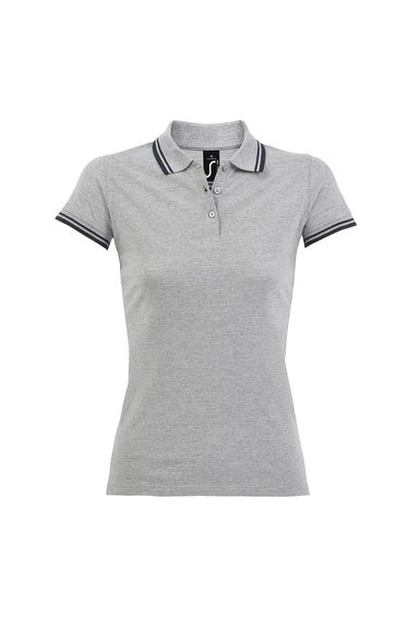 SOLS Womens/Ladies Pasadena Tipped Short Sleeve Pique Polo Shirt - Heather Grey/Navy