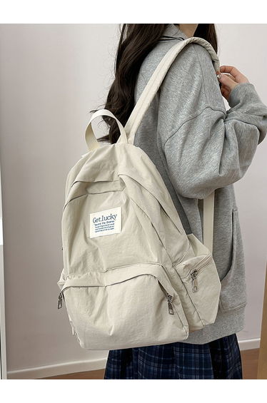 Solid Zip Closure Backpack