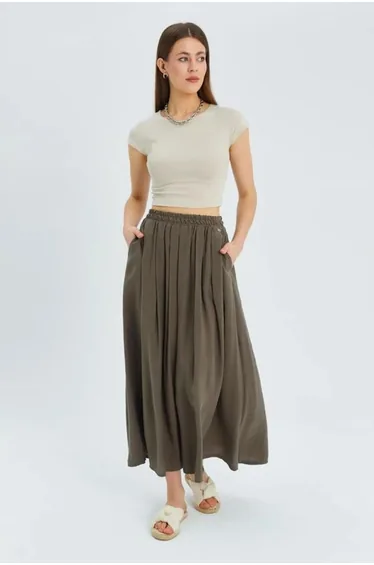 Mixray High-Waisted Long Skirt with Pockets