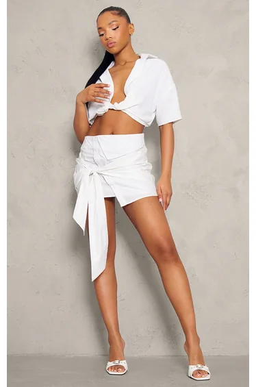 White Shirt Style Asymmetric Mini Skirt