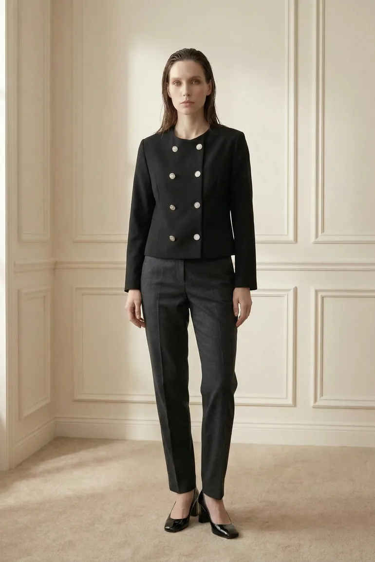 MY FASHION Tailored Short Buttoned Tweed Jacket - 2