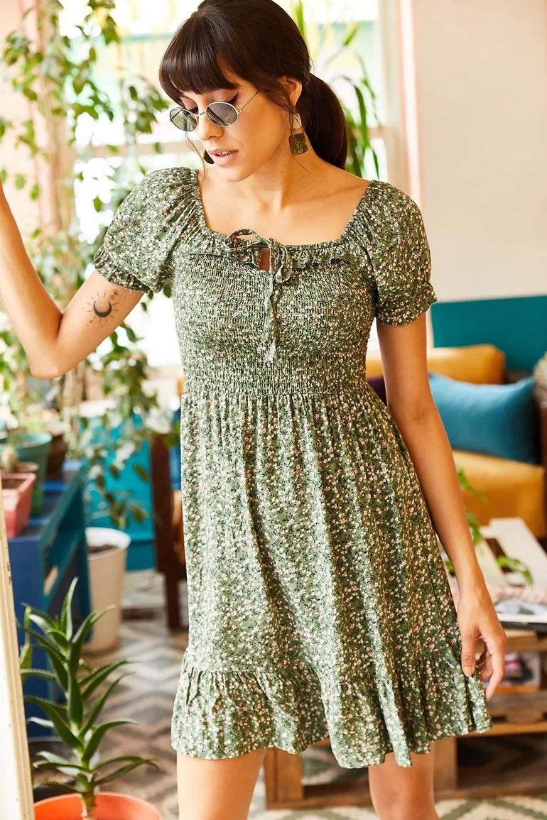 green floral skater dress boohoo Women's Plus Burnout Floral Long Sleeve Skater Dress in Khaki | Size: 12