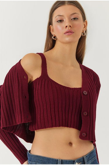 Women's Cardigan Crop Tank Top Double Knitwear Set