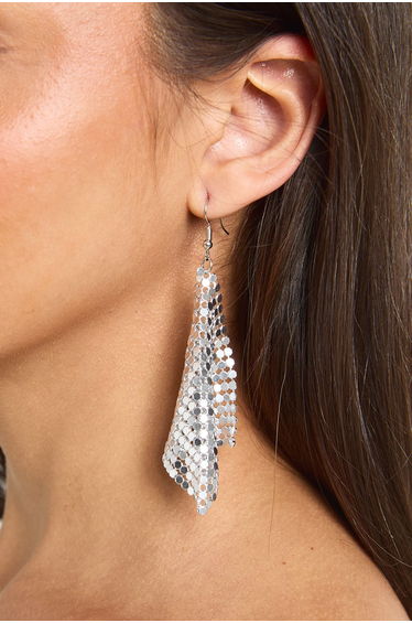 Silver Chainmail Drop Earrings - silver