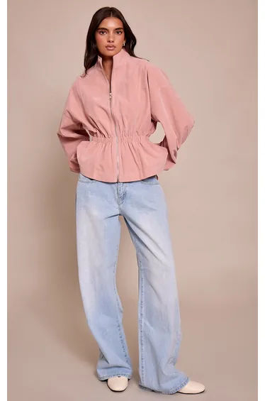 Pink Cinched Waist Suede Jacket