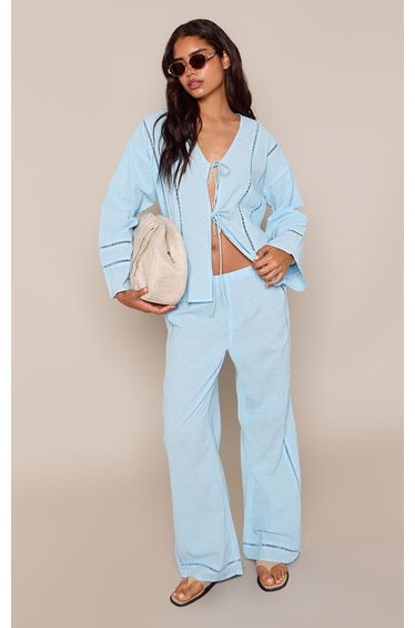 Blue Linen Cut Out Detail Shirt Co-ord