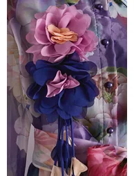 Floral-Kissed Button-Down Organza Maxi Dress with Brooch in Purple for Romantic Retreats & Sunset Dinners - 4