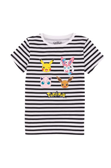 Pokemon Girls Striped T-Shirt - White/Black
