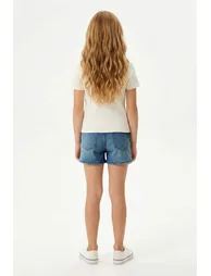 Ecru Girl's Ribbed Knit Button Knitted T-Shirt - 3