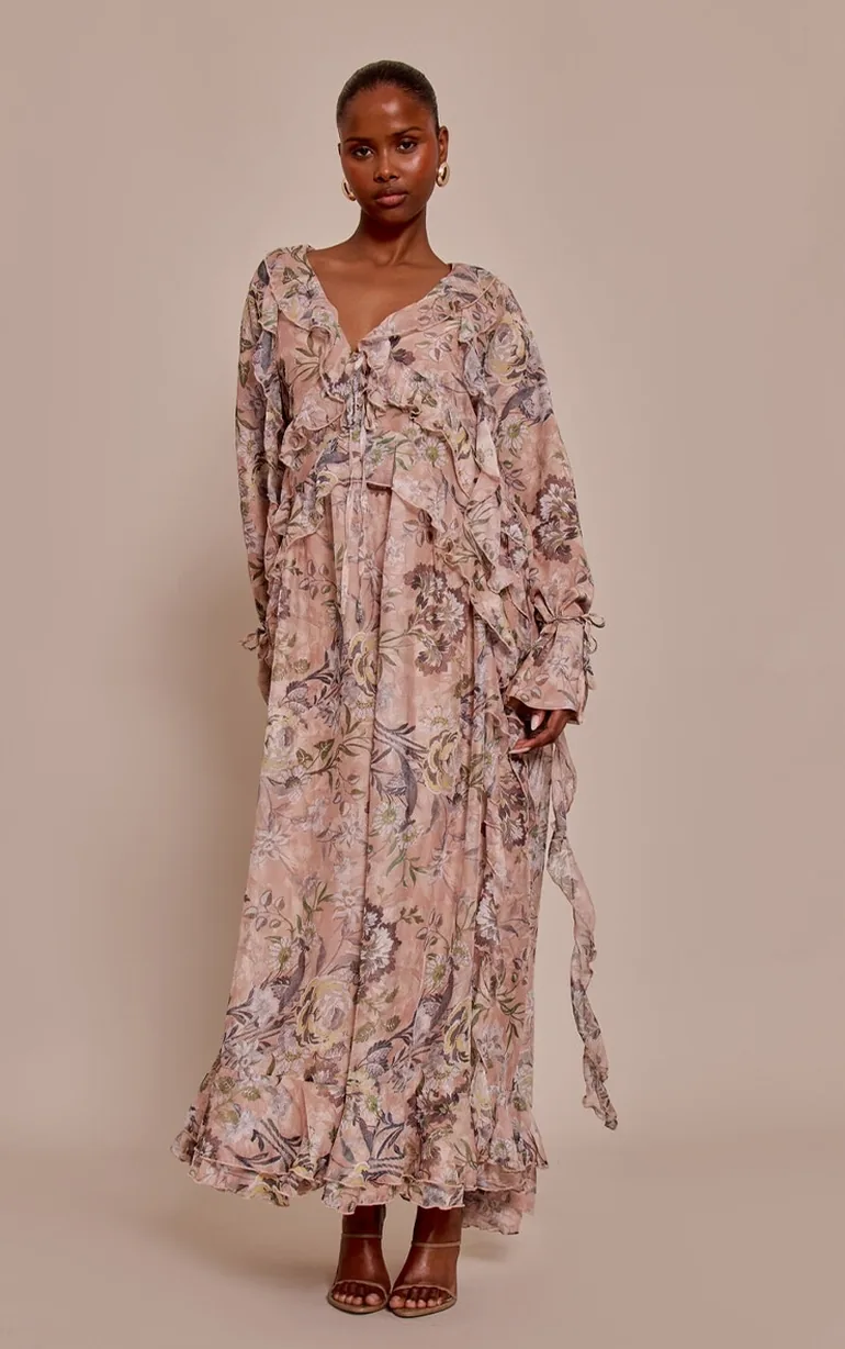 floral plunge neck dress Zena Plunging Neck Maxi Dress