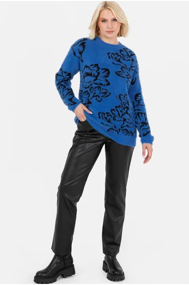 Lovedrobe Blue & Black Floral Jacquard Jumper