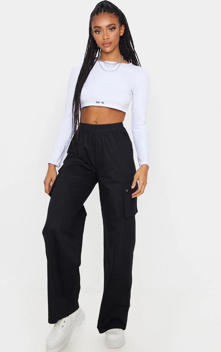 Black Wide Leg Cargo Trouser