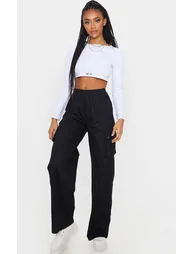 Black Wide Leg Cargo Trouser