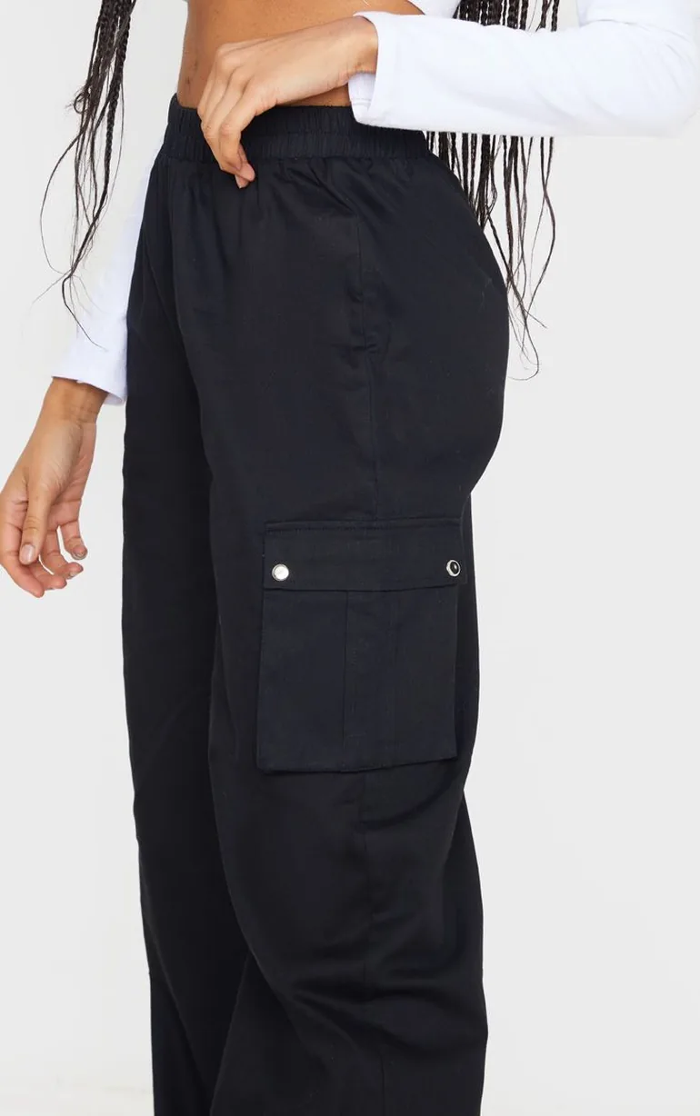 Black Wide Leg Cargo Trouser - 4